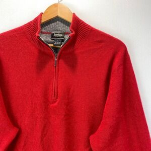 Neiman Marcus Cashmere 1/4 Zip Sweater Men XL Red Mock Neck Pullover Luxury Knit
